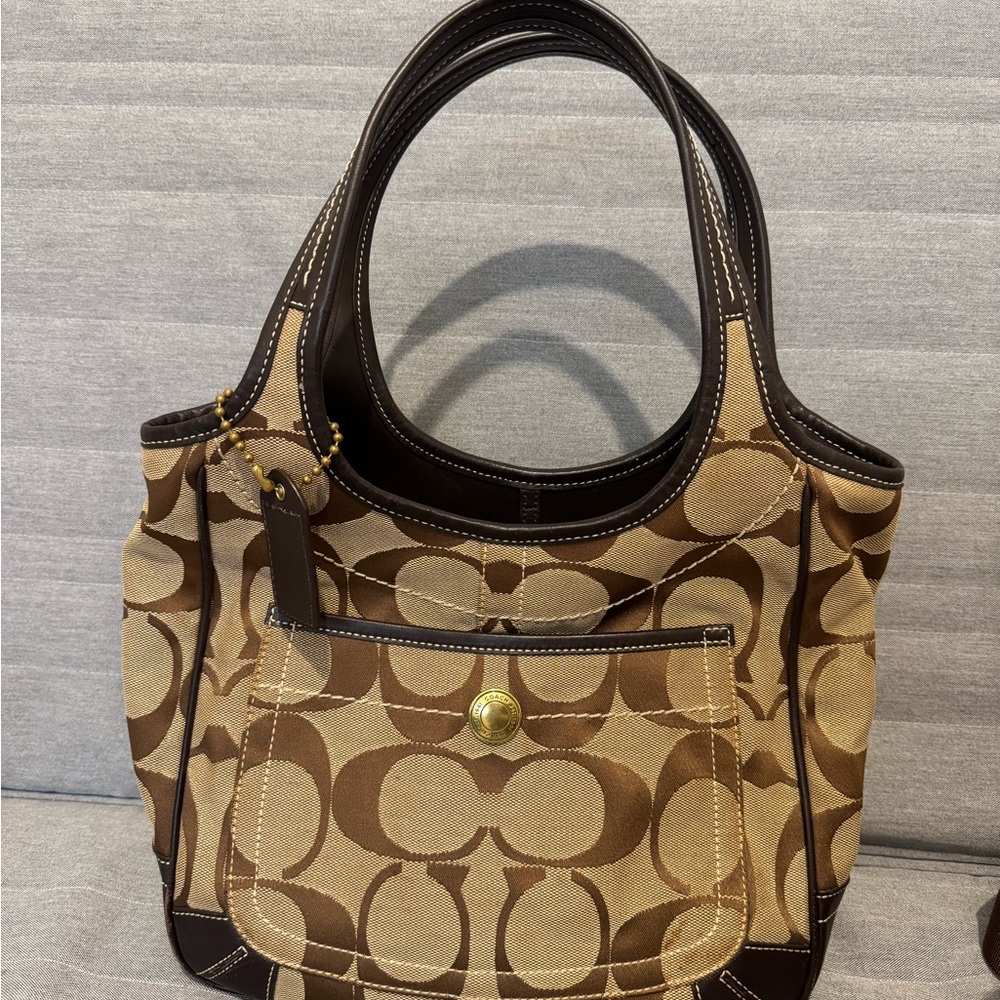 Coach Tan and Brown Signature Tote